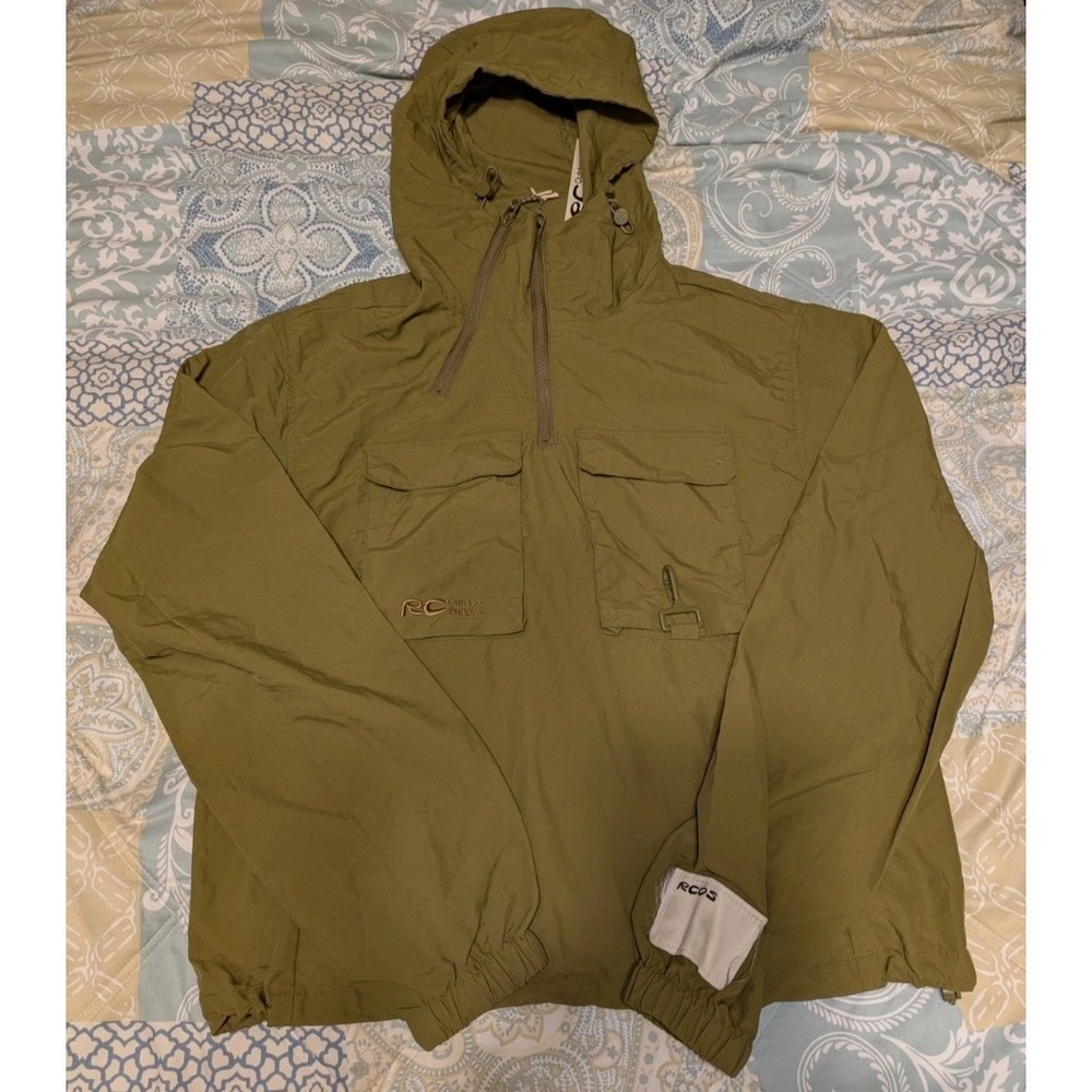 RC Outdoor Supply Mens Anorak Windbreaker Jacket Olive Green Half Zip Pullover S